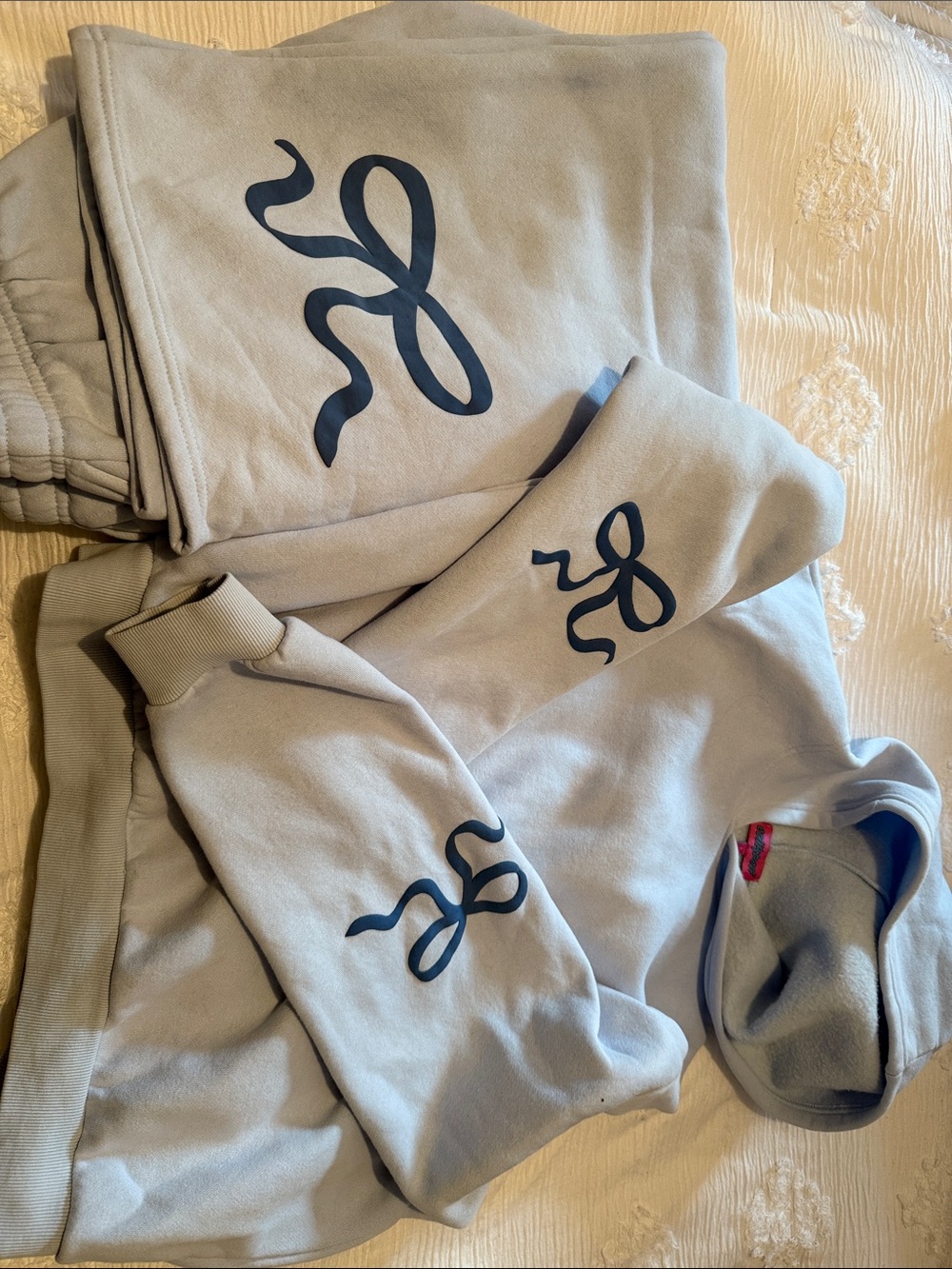 Edikted light blue Hoodie and wide leg pants matching set with blue bows